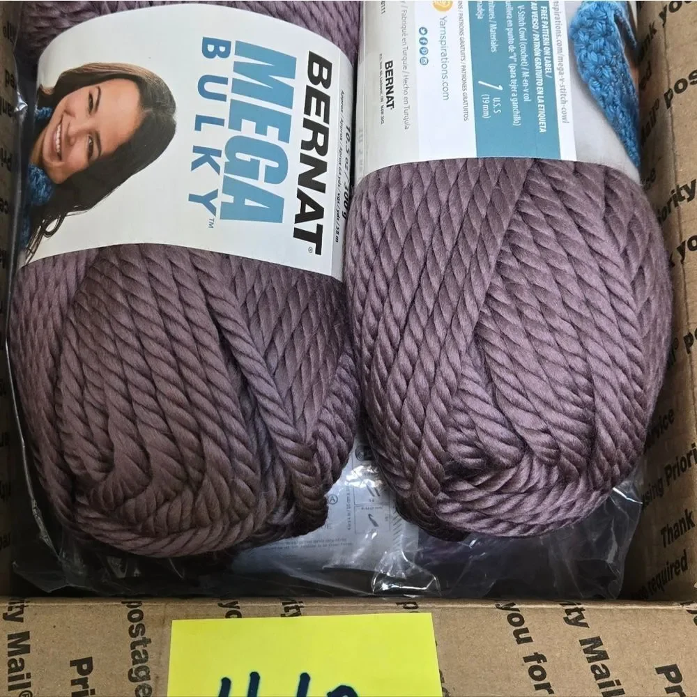 2 NEW BERNAT MEGA BULKY YARN PURPLE LARGER 10.5 OZ SKEINS